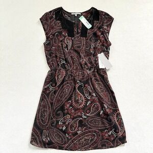 NWT Daniel Rainn Women Vika Crochet Detail Dress Black Red Paisley Print Lace M